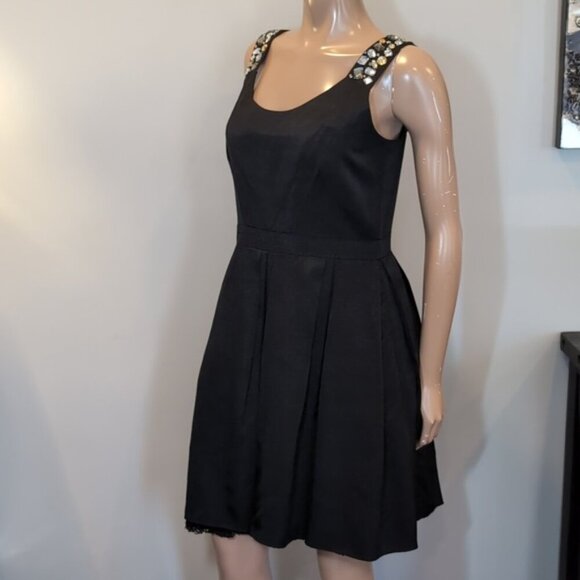 PINK TARTAN Fit & Flare Dress Sleeveless Pleated Jeweled Scoop Neck Cocktail LBD - Picture 5 of 16